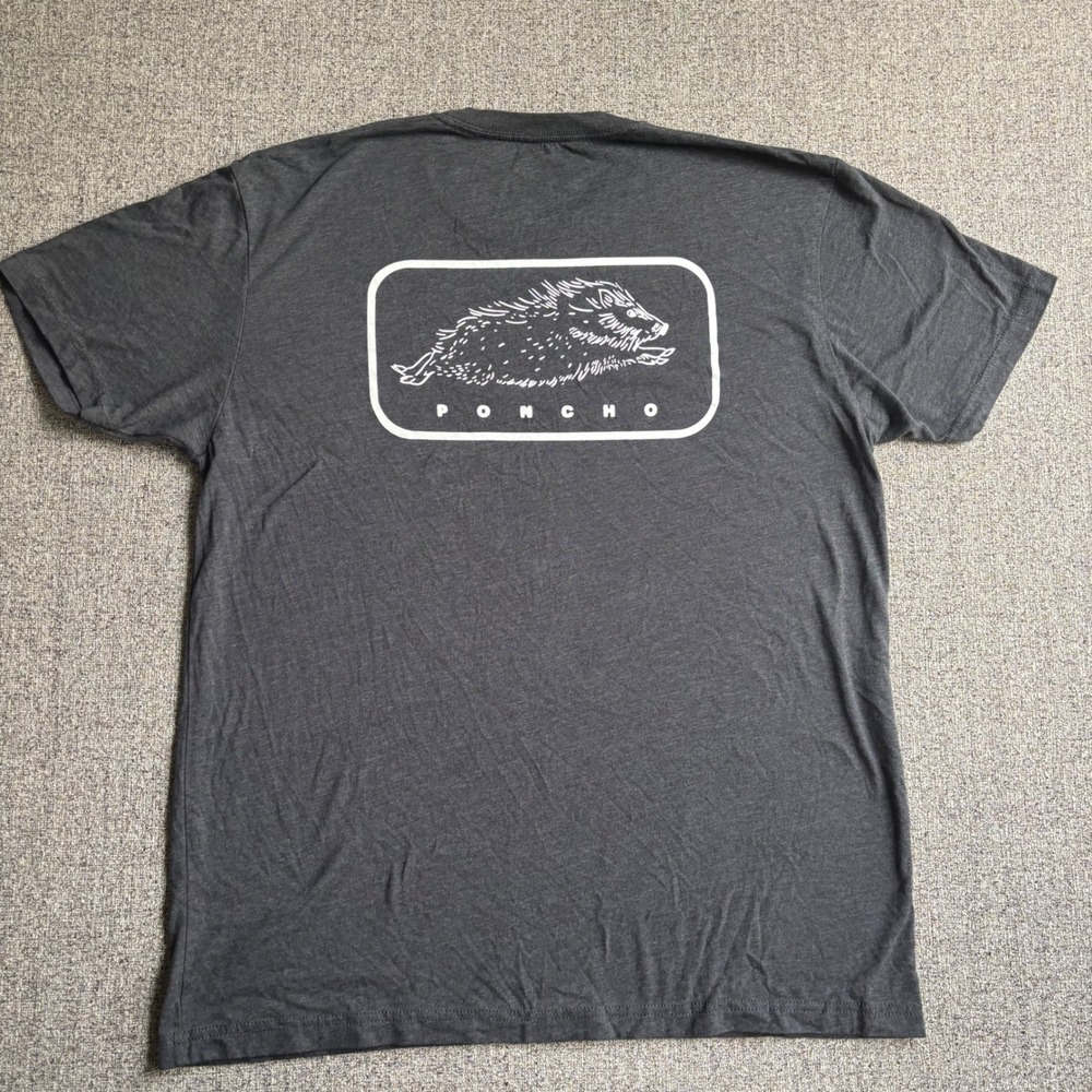 Poncho Outdoors T-Shirt Mens Large Charcoal Boar Graphic Short Sleeve Crew Neck